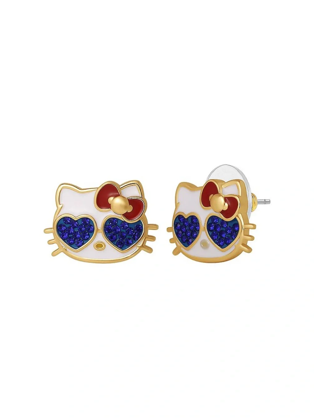 Hello Kitty Gold-Tone Stud Earrings with White, Red & Blue Accents